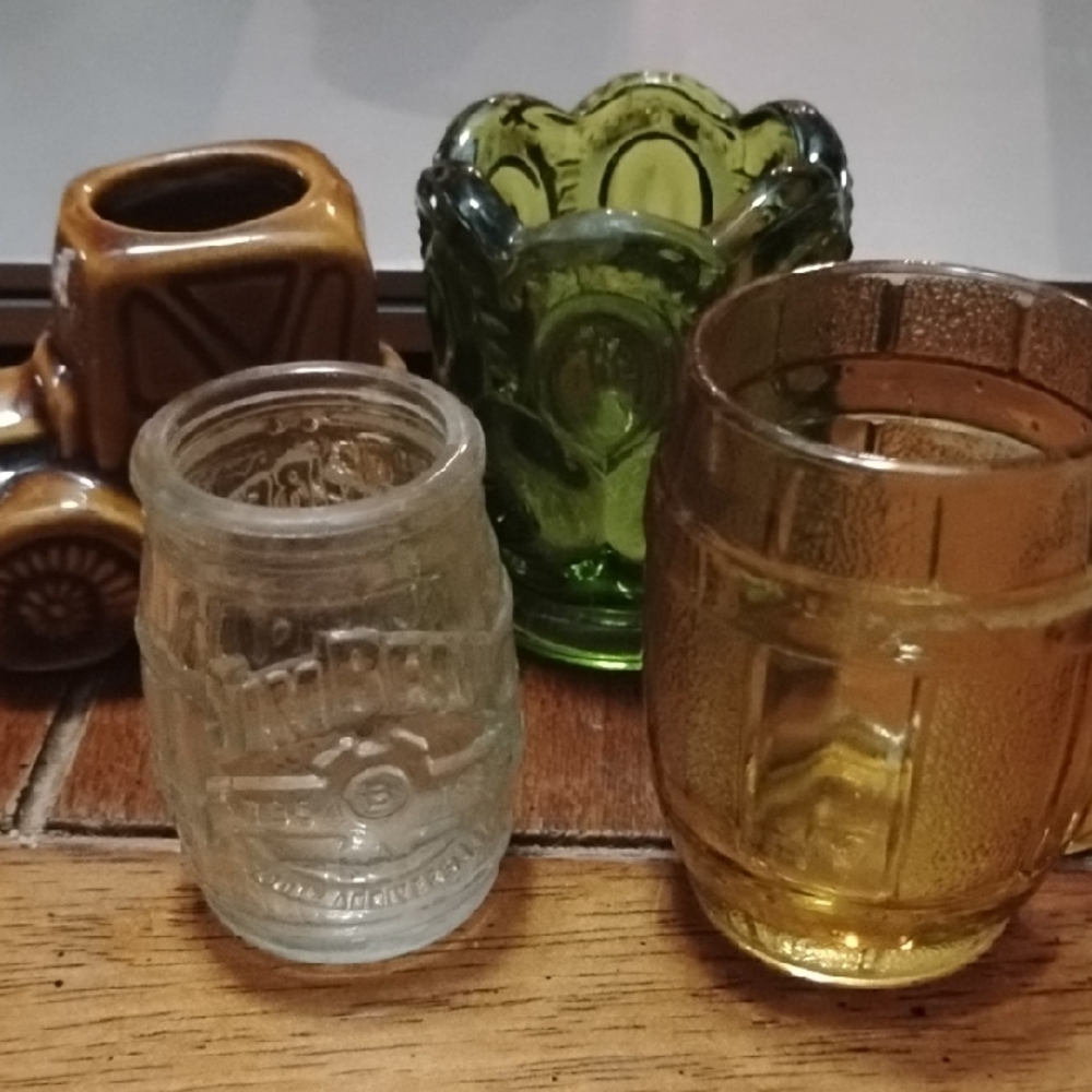 Vintage Glass Shot Glass Set - Clear, Green, Amber
